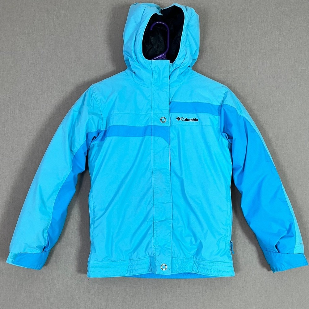 Columbia Omni-Shield Ski Jacket Youth L Blue Colorblock Winter Hooded EUC